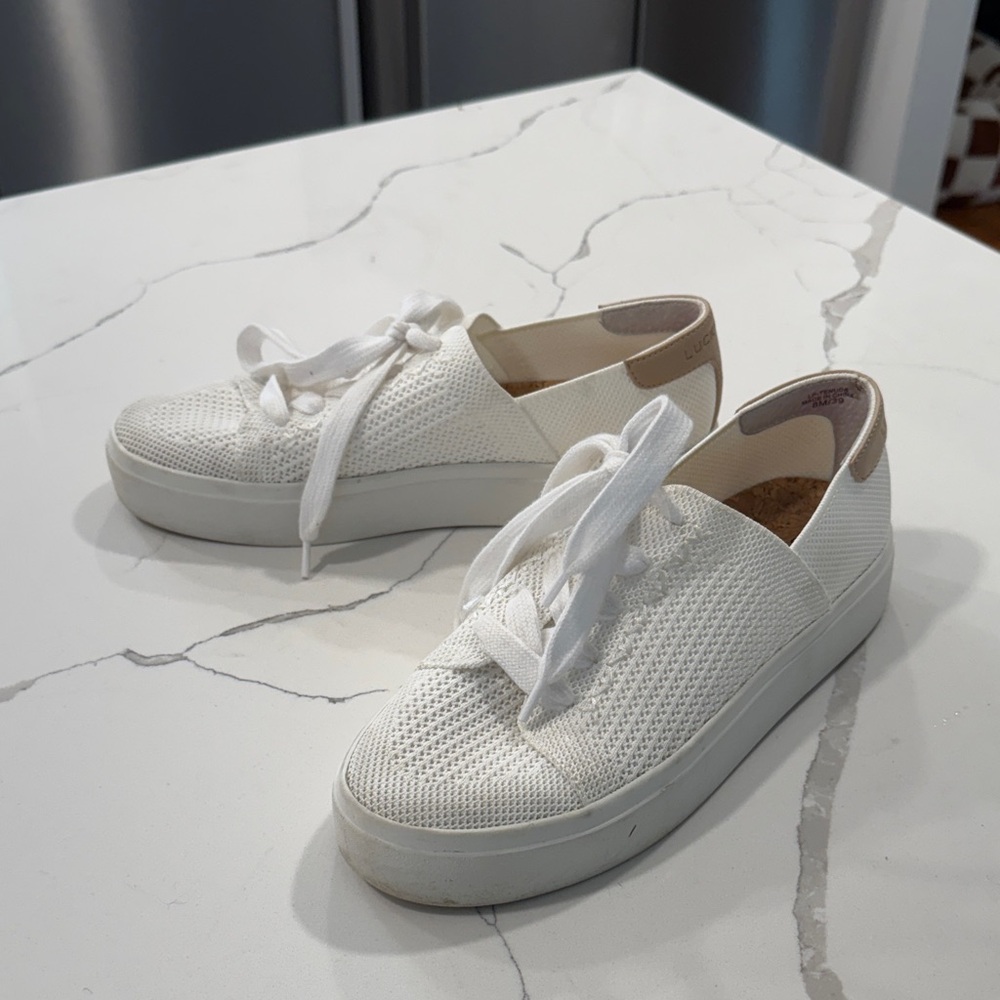 Lucky Brand White and Tan Sneakers